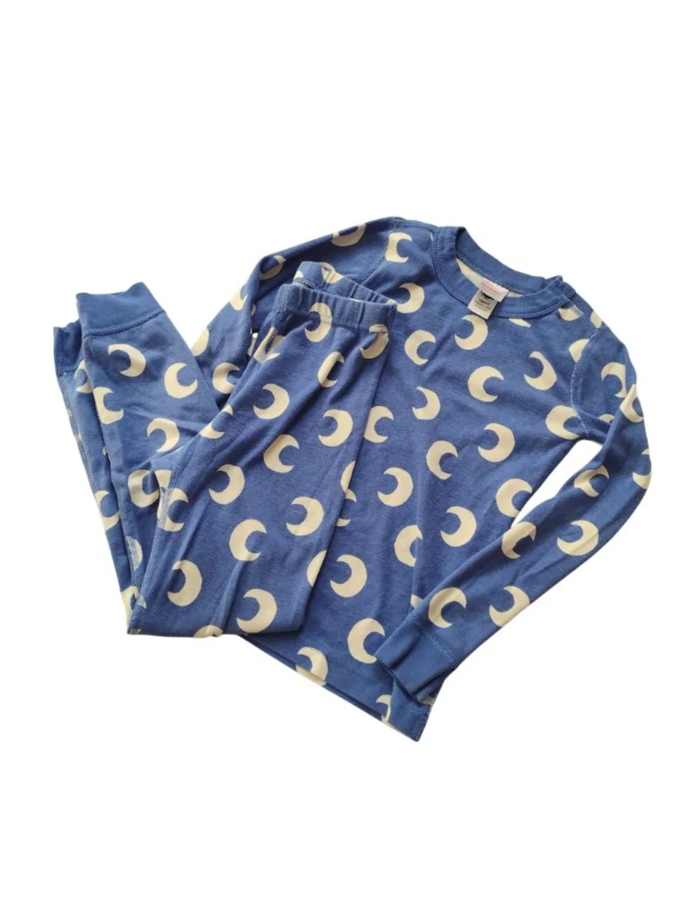 Hanna Andersson Kids Pajamas 6-7 Blue Moon Print Organic Cotton Long John PJs